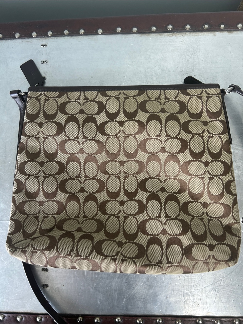 Coach Tan and Brown Signature Crossbody Bag - Picture 6 of 11